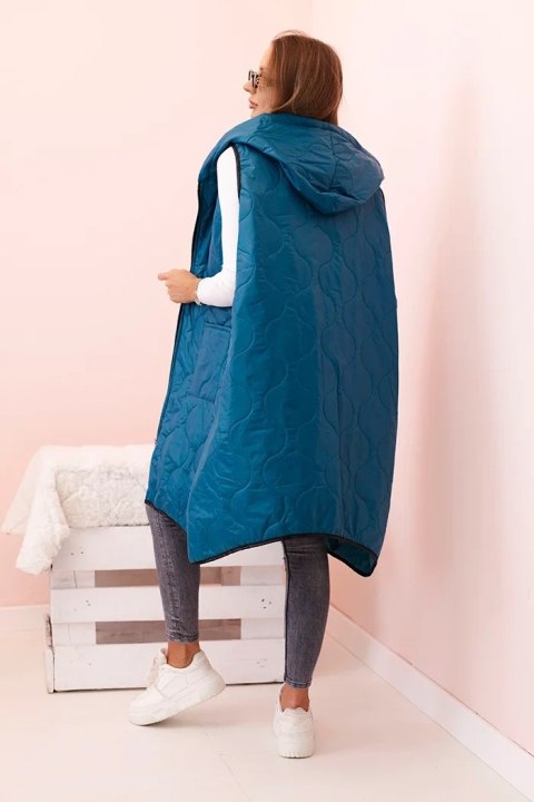 Kamizelka damska pikowana Plus Size z kapturem zapinana na zamek morska