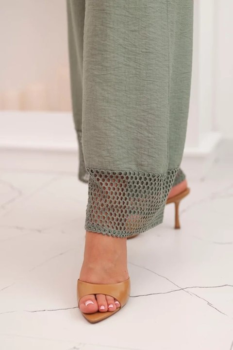 Komplet damski z wiskozy bluzka na szerokich ramiączkach i spodnie z szeroką nogawką khaki