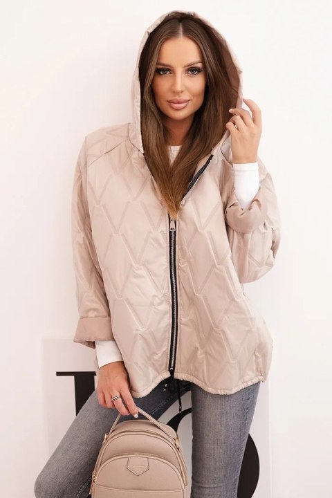 Kurtka damska pikowana z kapturem ciemno beżowa