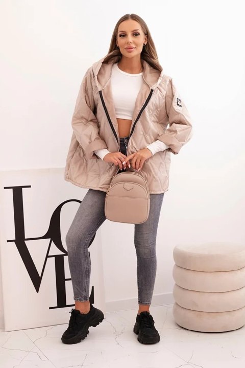 Kurtka damska pikowana z kapturem ciemno beżowa