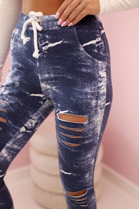 Legginsy damskie bawełniane z przetarciami jeansowe