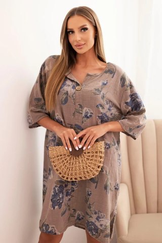 Sukienka damska bawełniana z kwiatowym wzorem i rękawem 3/4 fango