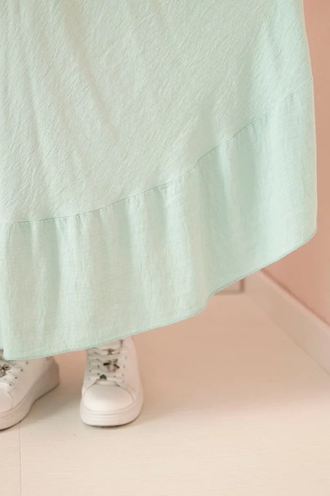 Sukienka damska plus size z krótkim rękawem i falbaną z lekkiej wiskozy miętowa