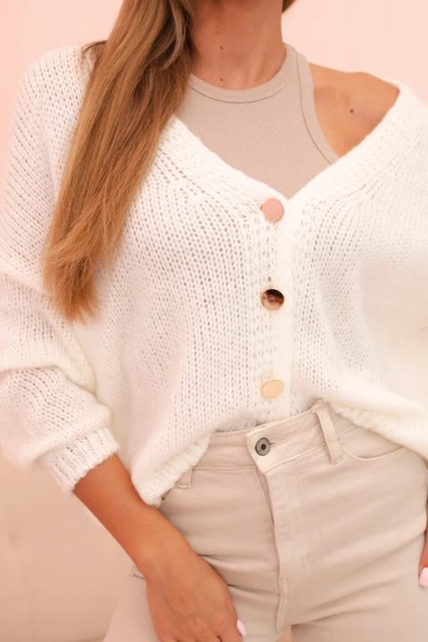 Sweter damski z dekoltem V i guzikami ecru