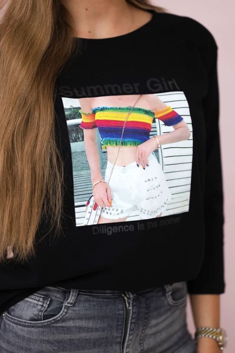 Bluzka z nadrukiem Summer Girl czarna