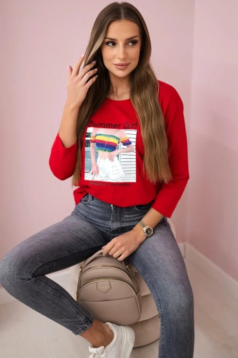 Bluzka z nadrukiem Summer Girl czerwona