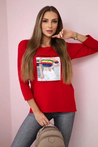 Bluzka z nadrukiem Summer Girl czerwona