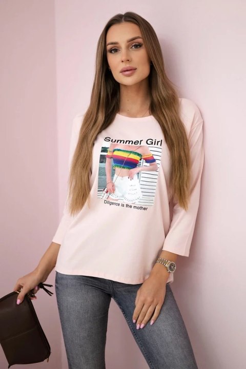 Bluzka z nadrukiem Summer Girl pudrowy róż