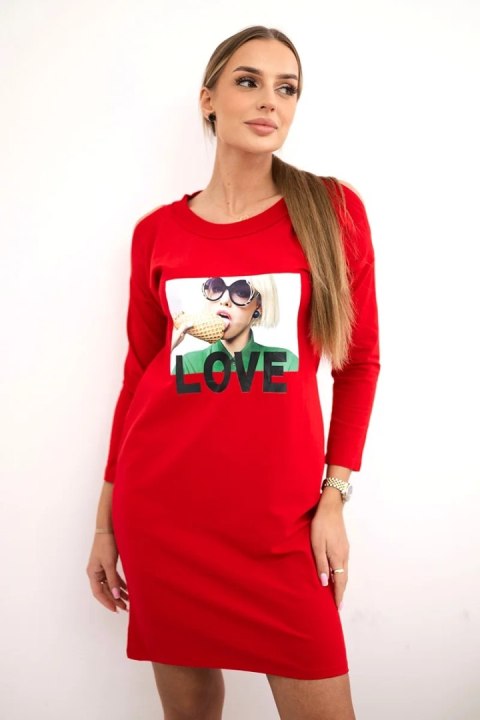 Sukienka z nadrukiem Love czerwona