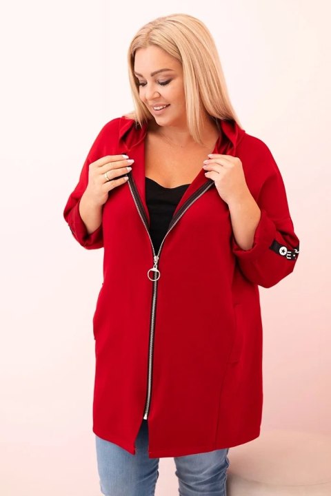 Bluza damska Plus Size z wiskozą rozpinana z kapturem czerwona