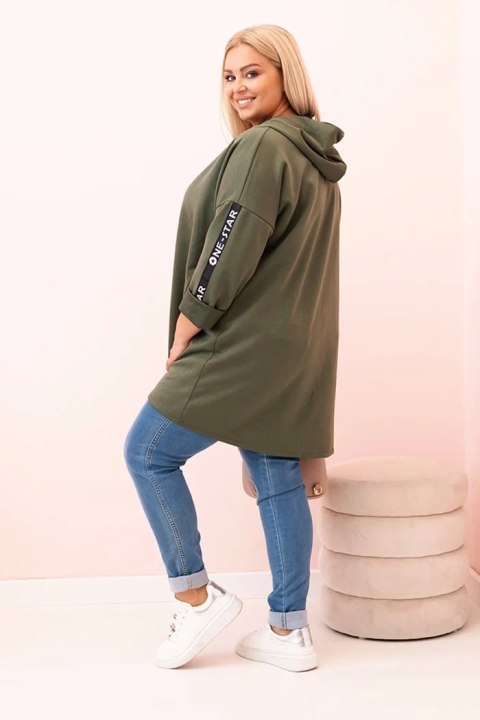 Bluza damska Plus Size z wiskozą rozpinana z kapturem khaki
