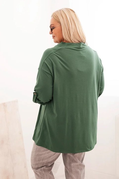 Bluzka damska Plus Size z bawełną o luźnym kroju z dekoltem wodnym ciemno zielona