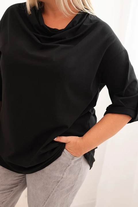 Bluzka damska Plus Size z bawełną o luźnym kroju z dekoltem wodnym czarna