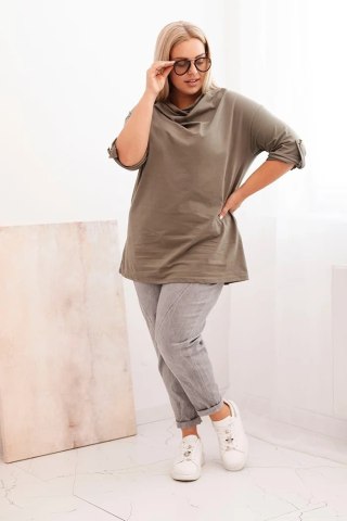 Bluzka damska Plus Size z bawełną o luźnym kroju z dekoltem wodnym khaki