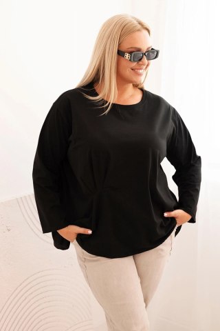 Bluzka damska plus size z bawełną z długim rękawem i marszczeniem czarna