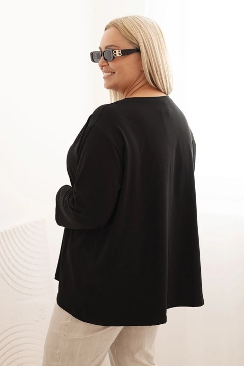 Bluzka damska plus size z bawełną z długim rękawem i marszczeniem czarna
