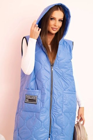 Kamizelka damska pikowana Plus Size z kapturem zapinana na zamek jeansowa