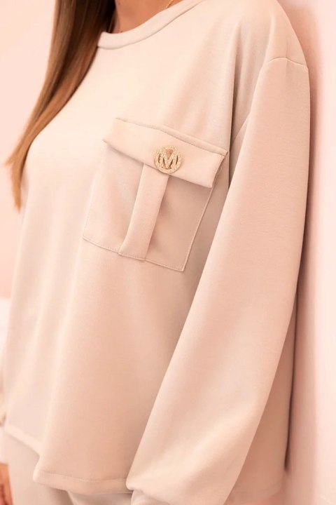 Komplet damska masełkowy bluza i spodnie z gumką beżowy