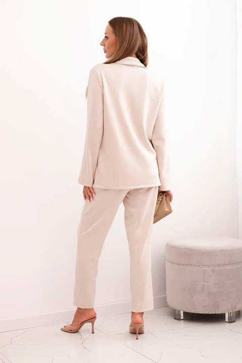 Komplet damska z wiskozą z ozdobami i elastycznymi spodniami beżowy