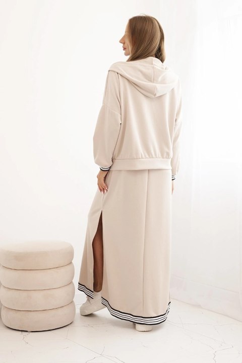 Komplet damska z wiskozą z rozpinaną bluzą i długą sukienką beżowy