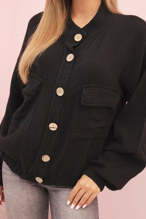 Koszula damska muślinowa z długim rękawem czarna