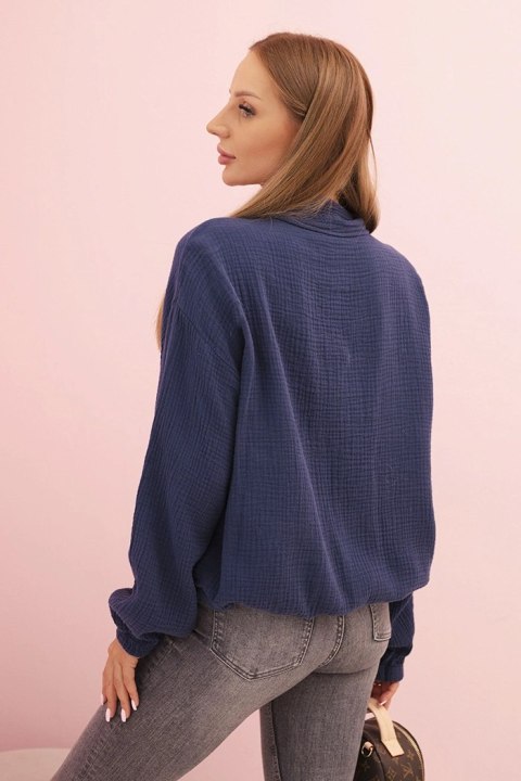 Koszula damska muślinowa z długim rękawem granatowa