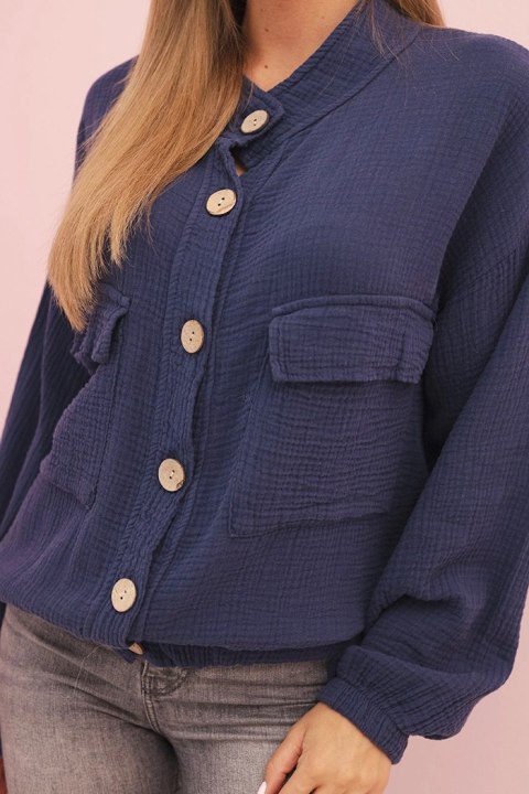 Koszula damska muślinowa z długim rękawem granatowa