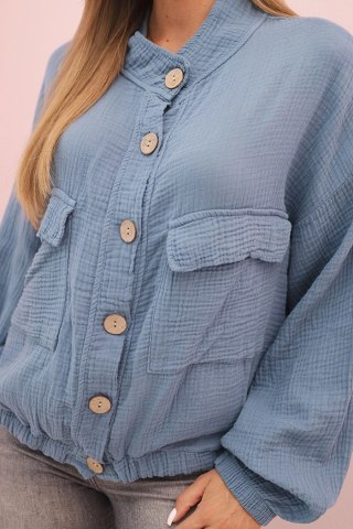 Koszula damska muślinowa z długim rękawem jeansowa