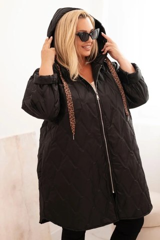 Kurtka damska Plus Size pikowana z kapturem i napisem HOPE czarna