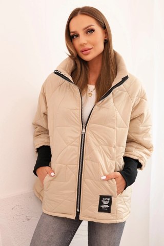 Kurtka damska pikowana z krótkim krojem i stójką ciemno beżowa