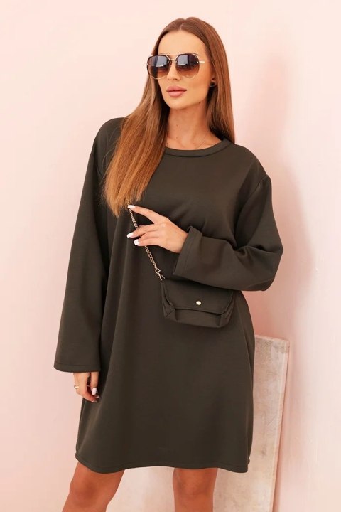 Sukienka damska wiskozowa Plus Size z torebką na łańcuszku khaki