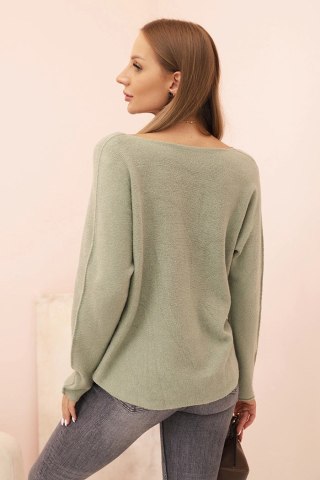 Sweter damska z wiskozą z dekoltem w serek jasny khaki