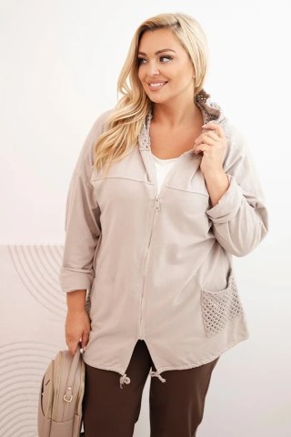 Bluza damska Plus Size bawełniana oversize z długim rękawem beżowa