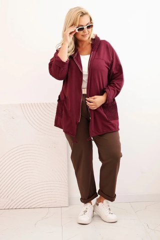 Bluza damska Plus Size bawełniana oversize z długim rękawem bordowa