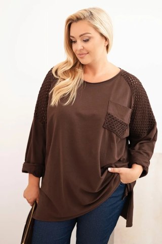 Bluza damska Plus Size bawełniana z nadrukiem brązowa