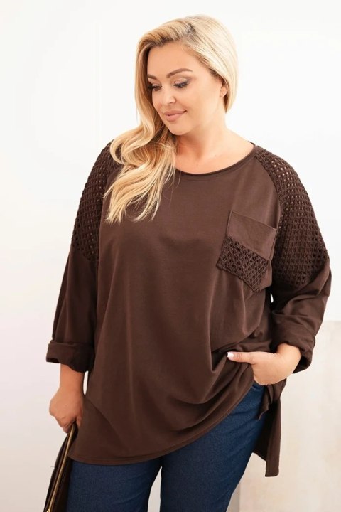 Bluza damska Plus Size bawełniana z nadrukiem brązowa
