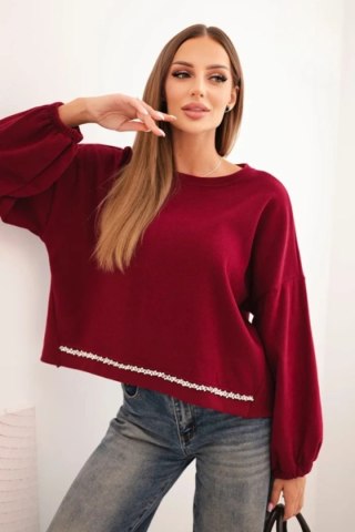 Bluza damska z ozdobnym wykończeniem na dole bordowa