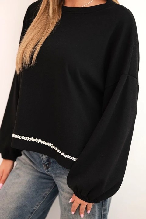 Bluza damska z ozdobnym wykończeniem na dole czarna
