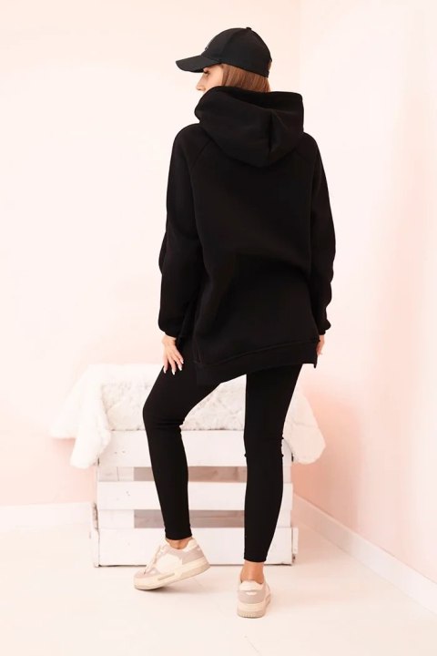 Komplet damski bawełniany bluza z kapturem i legginsy z wysokim stanem czarny