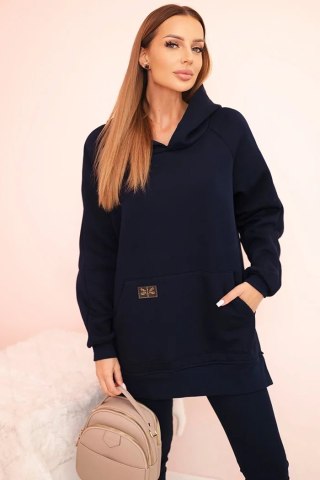 Komplet damski bawełniany bluza z kapturem i legginsy z wysokim stanem granatowy