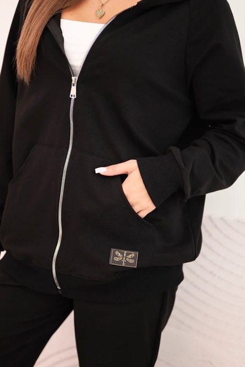 Komplet damski bawełniany z kapturem i zamkiem czarny