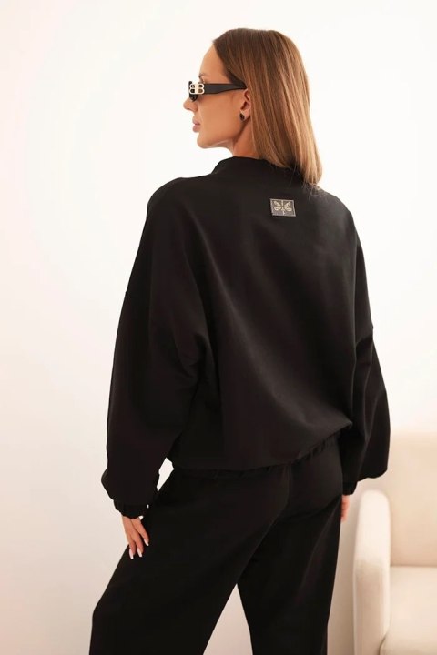 Komplet damski bawełniany z szeroką nogawką i bluzą na suwak czarny