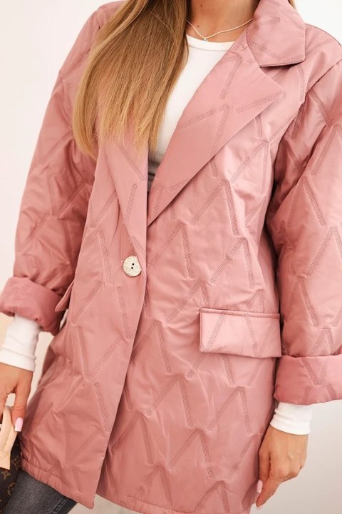 Kurtka damska Plus Size pikowana z kołnierzem i guzikiem ciemno różowa