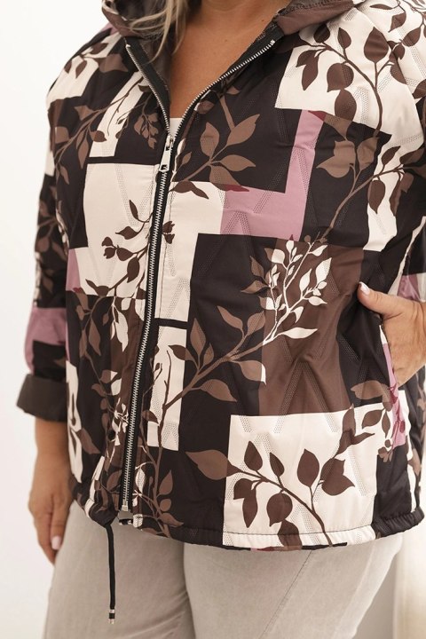 Kurtka damska Plus Size z kapturem i wydłużonym tyłem brązowa