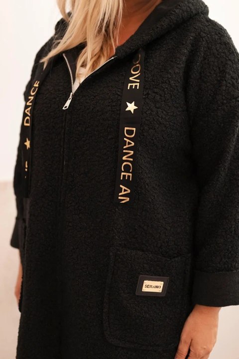 Płaszcz damski Plus Size ze sztucznego baranka z kapturem i kieszeniami czarny