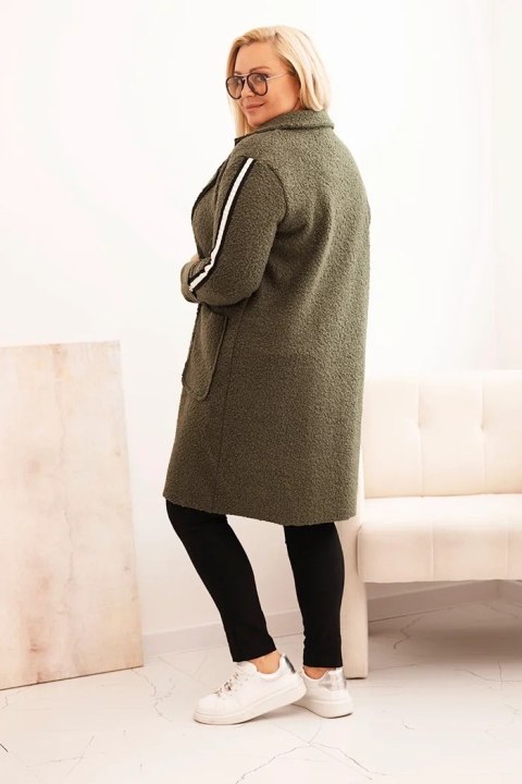 Płaszcz damski Plus Size ze sztucznego baranka z kieszeniami khaki