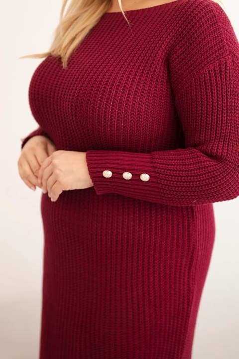 Sukienka swetrowa damska Plus Size z moherem bordowa