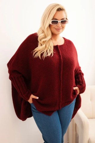 Sweter damska Plus Size z akrylem o luźnym kroju i rękawem 3/4 bordowy