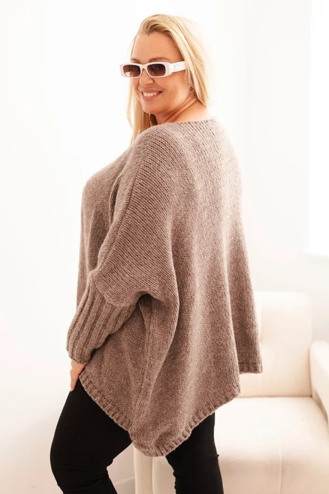 Sweter damska Plus Size z akrylem o luźnym kroju i rękawem 3/4 fango