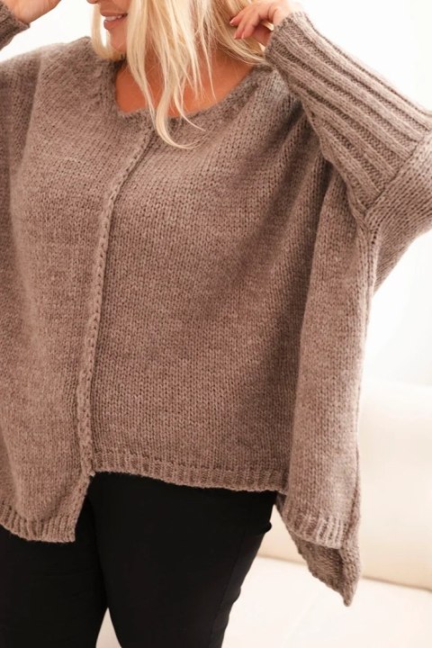 Sweter damska Plus Size z akrylem o luźnym kroju i rękawem 3/4 fango